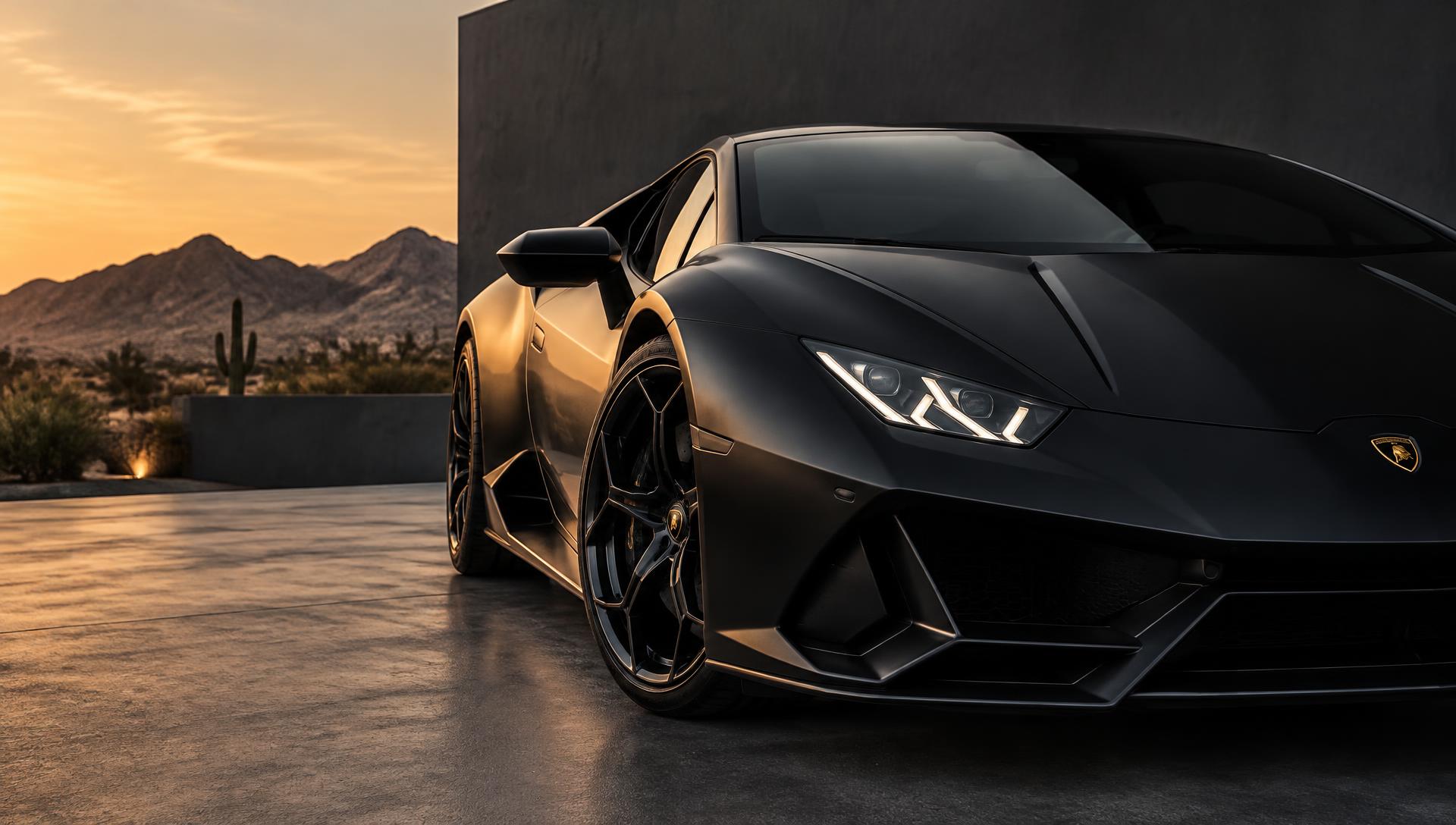 Black Lamborghini overlooking the Arizona desert near Phoenix